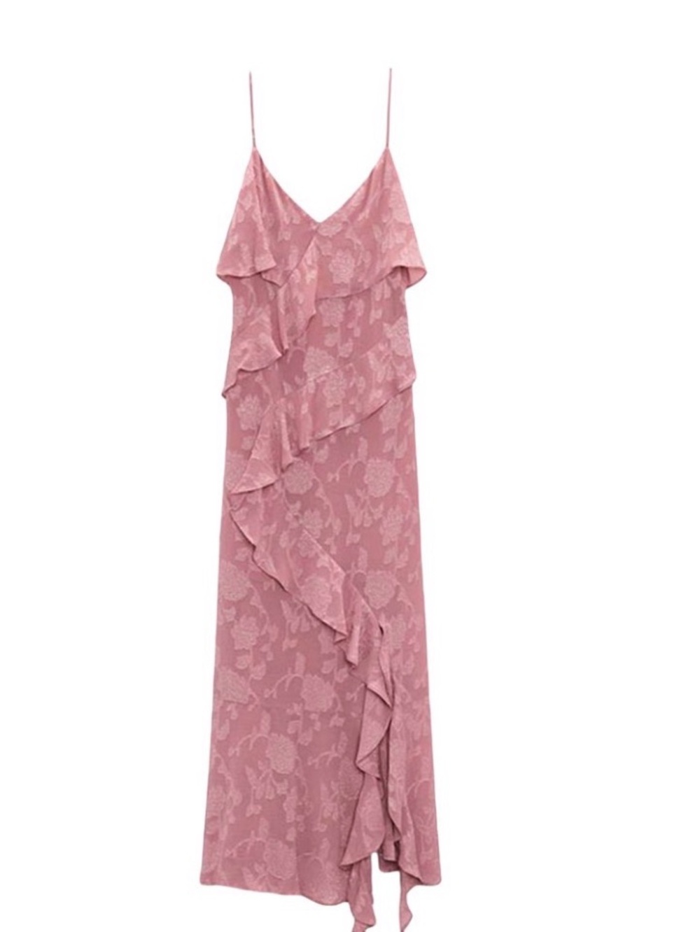 Zara Dusty Pink Floral Ruffle Slip Maxi Dress
